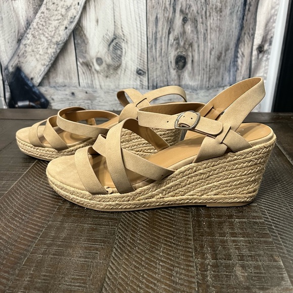 Y Not Shoes - Elegant Tan Espadrille Wedge Sandals